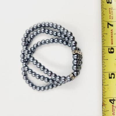 ACRYLIC PEARL - GLASS RHINESTONE 6MM ROUND STRETCHY BRACELET
