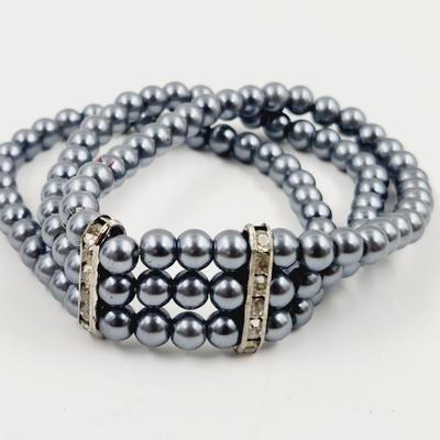 ACRYLIC PEARL - GLASS RHINESTONE 6MM ROUND STRETCHY BRACELET