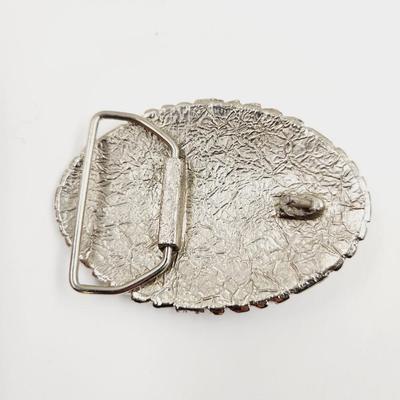 VINTAGE SILVER WITH TURQUOISE & CORAL CHIPPED BELT BUCKLE