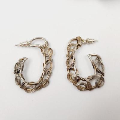 ARTISTIC SILVER TONED WIRE WRAPPED EARRINGS