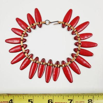 VINTAGE RED ENAMEL & COPPER BRACELET