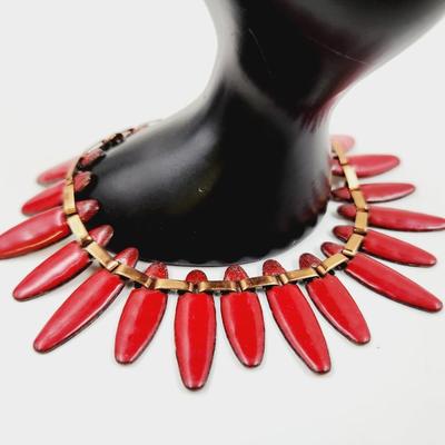 VINTAGE RED ENAMEL & COPPER BRACELET