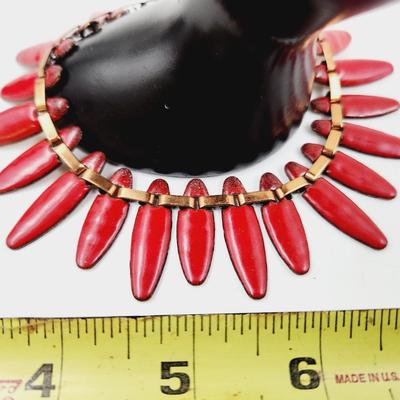 VINTAGE RED ENAMEL & COPPER BRACELET