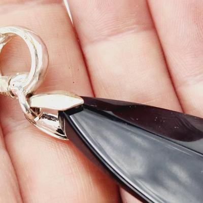 FAUX BLACK ONYX SILVER TONED PENDANT