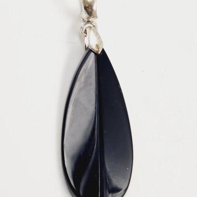 FAUX BLACK ONYX SILVER TONED PENDANT