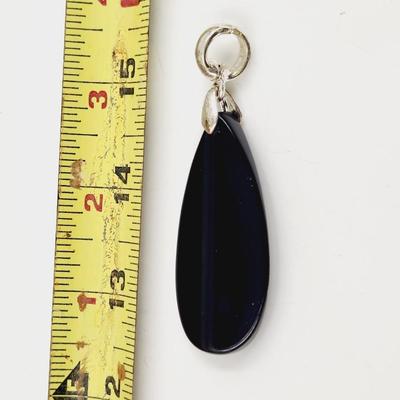 FAUX BLACK ONYX SILVER TONED PENDANT