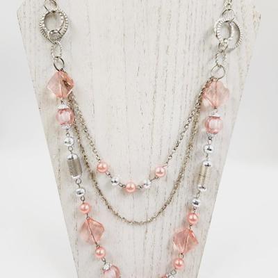 SILVERTONED & PINK DESIGNED NECKLACE