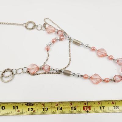 SILVERTONED & PINK DESIGNED NECKLACE