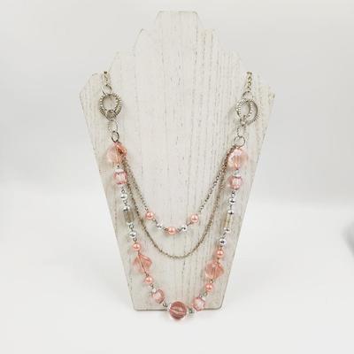 SILVERTONED & PINK DESIGNED NECKLACE