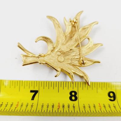 SWAROVSKI CRYSTAL GOLD TONED WHEAT BROOCH