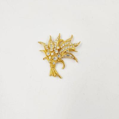 SWAROVSKI CRYSTAL GOLD TONED WHEAT BROOCH