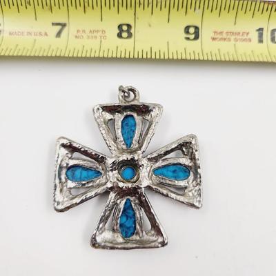 FAUX TURQUOISE CROSS PENDANT
