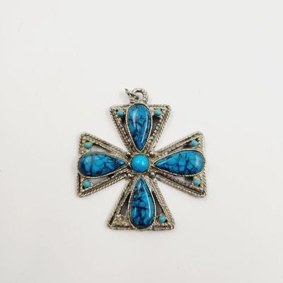 FAUX TURQUOISE CROSS PENDANT