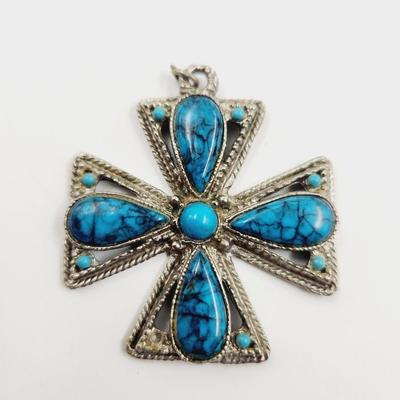 FAUX TURQUOISE CROSS PENDANT