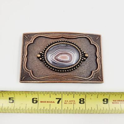 HAND CRAFTED COPPER & MULTI TONED STONE CENTER BELT BUCKLE