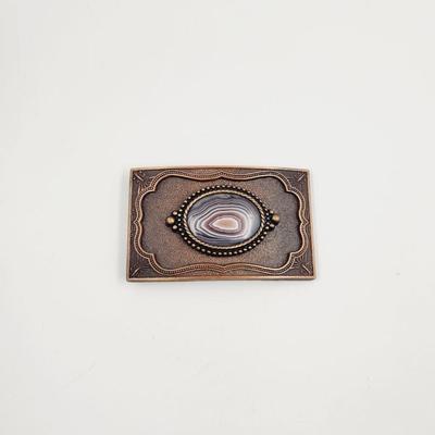 HAND CRAFTED COPPER & MULTI TONED STONE CENTER BELT BUCKLE