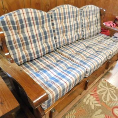 Rustic Cabin Quality Thick Cut Solid Wood Frame Sofa with Cushions