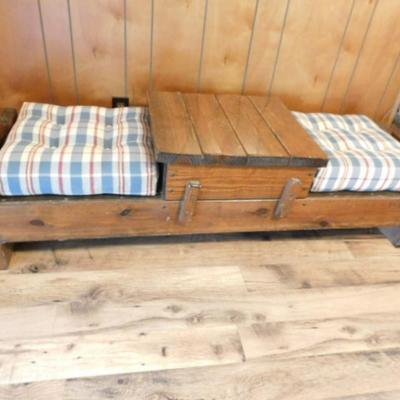 Rustic Cabin Quality Thick Cut Solid Wood Frame Double Foot Bench with Cushions