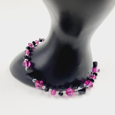 HAND CRAFTED BLACK & PINK CRYSTAL BRACELET