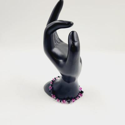 HAND CRAFTED BLACK & PINK CRYSTAL BRACELET