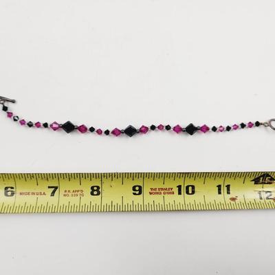 HAND CRAFTED BLACK & PINK CRYSTAL BRACELET