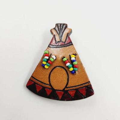 NATIVE AMERICAN MADE LEATHER CRAFTED TEEPEE PIN