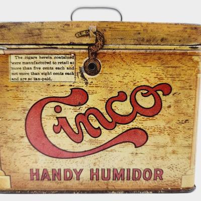 VINTAGE CINCO HANDY HUMIDOR METAL BOX