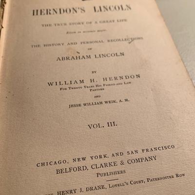 c.1889 Herndonâ€™s Abraham Lincoln - 3 Volume Set