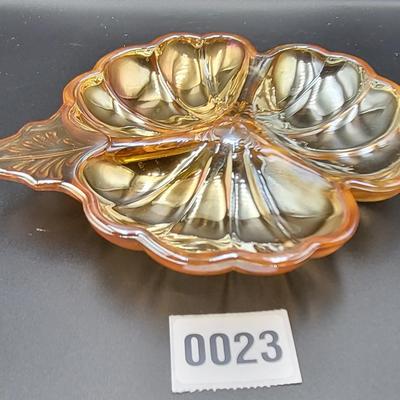 Vintage Jeanette Cloverleaf ridescent Glass Dish