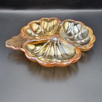 Vintage Jeanette Cloverleaf ridescent Glass Dish