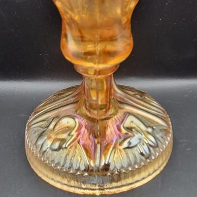 Vintage Iris and Herringbone Carnival Glass Candle Holder