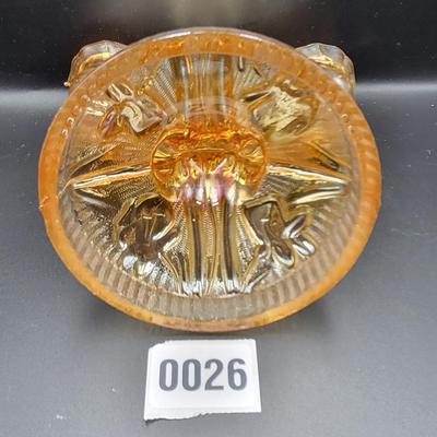 Vintage Iris and Herringbone Carnival Glass Candle Holder