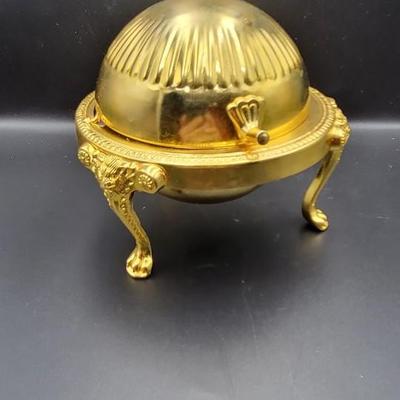 Vintage Gold Toned Roll Top Butter / Caviar Dish
