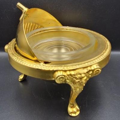 Vintage Gold Toned Roll Top Butter / Caviar Dish