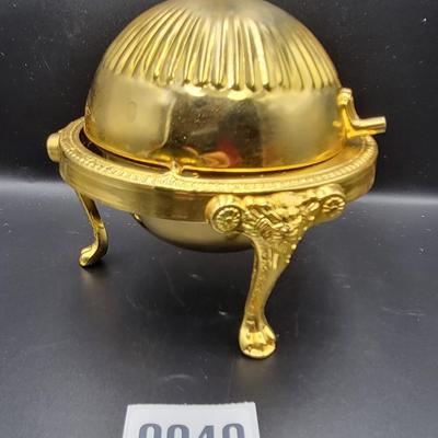 Vintage Gold Toned Roll Top Butter / Caviar Dish
