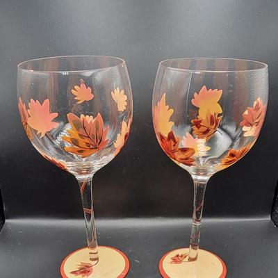 Vintage Autumn Leaves Wine Glasses