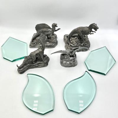 MICHAEL RICKER ~ Four (4) Dinosaur Ltd Ed ~ Pewter Sculptures With Glass Inserts ~ *Read Details
