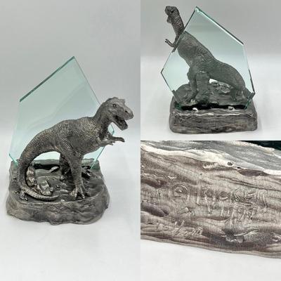 MICHAEL RICKER ~ Four (4) Dinosaur Ltd Ed ~ Pewter Sculptures With Glass Inserts ~ *Read Details