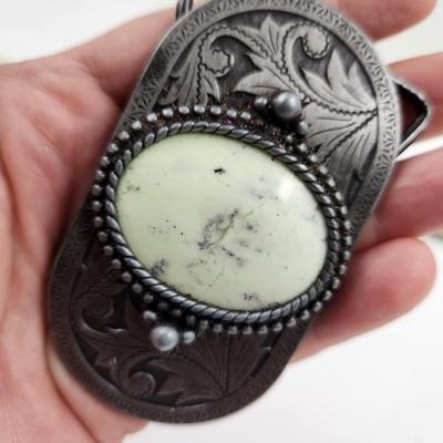 HAND CRAFTED PEWTER STONE BELT BUCKLE