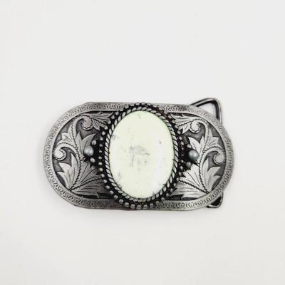 HAND CRAFTED PEWTER STONE BELT BUCKLE