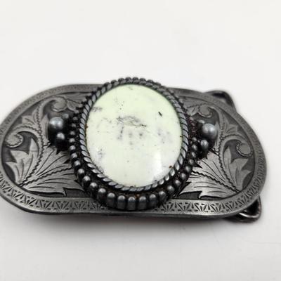 HAND CRAFTED PEWTER STONE BELT BUCKLE