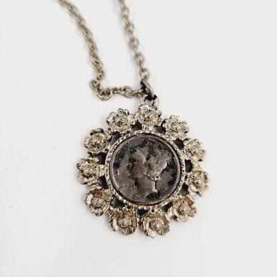 1942 MERCURY DIME PENDANT & NECKLACE