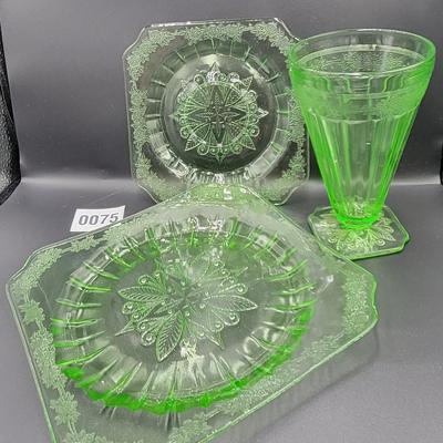 3 Pc Uranium Glass Lot Adam by Jeanette