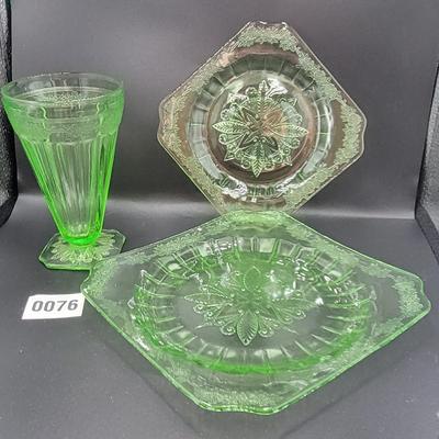 Vintage 3 Pc Uranium Glassware Lot Adam by Jeanette