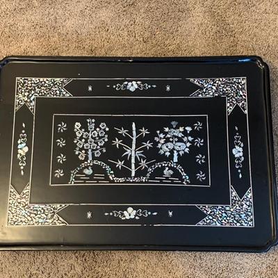 LOT 2R: Black Lacquer Serving Trays/Tables with Mother of Pearl Inlays