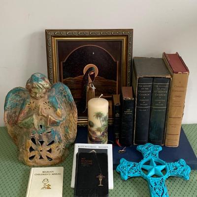 LOT 13R: Religious Book Collection, Terra Cotta Angel & More