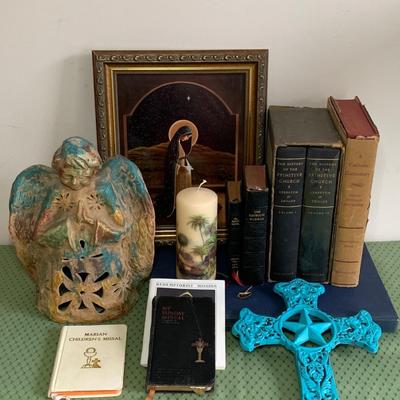 LOT 13R: Religious Book Collection, Terra Cotta Angel & More