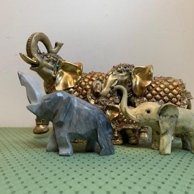 LOT 15R: Elephant Table/Plant Stand, Elephant Figures & Glass Oil Candles