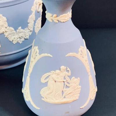 LOT 28R: Wedgewood Pale Blue Jasperware Vases & Planter