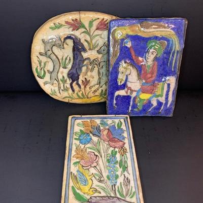 LOT 32R: Vintage Hand Painted Pottery Glazed Ceramic Tiles
